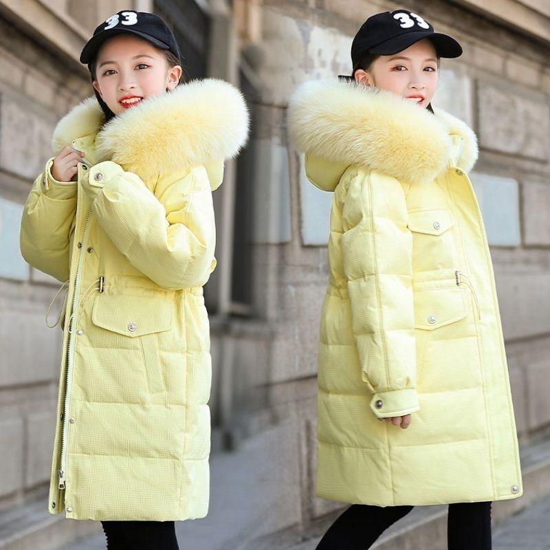 

Толстая и теплая пуховая куртка для девочек, средней длины пальто для детей, зимнее пальто из пуха белой утки 140