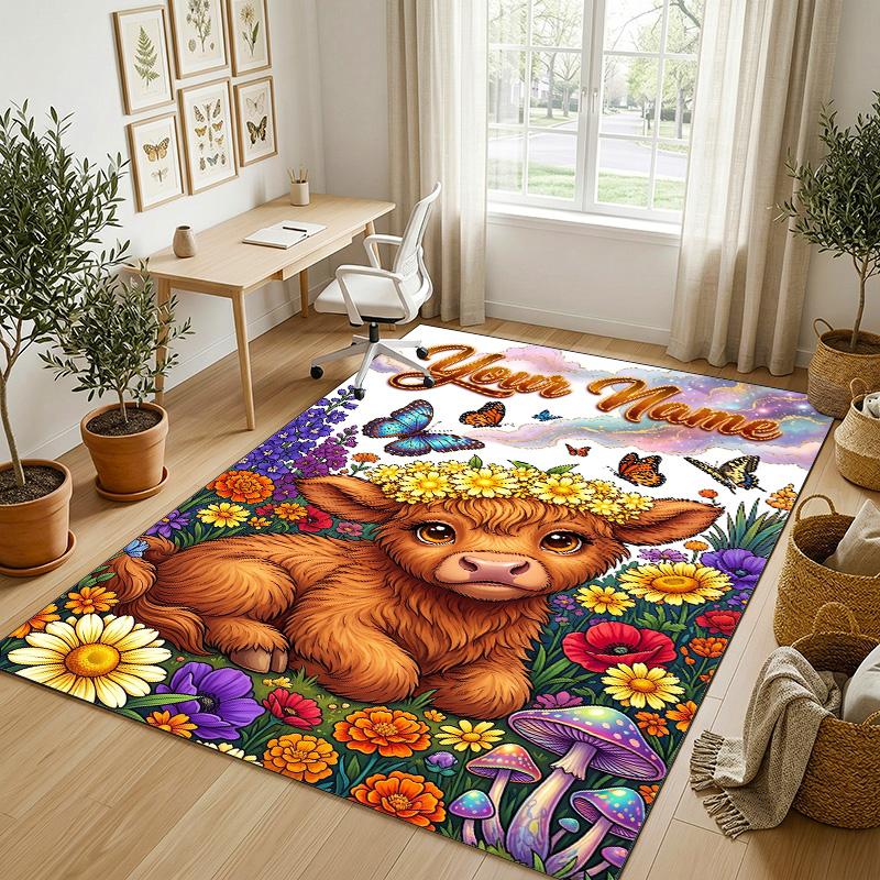 Butterfly Theme Crystal Velvet Rug Personalized Custom Name Text Soft Floor Mat Home Decor