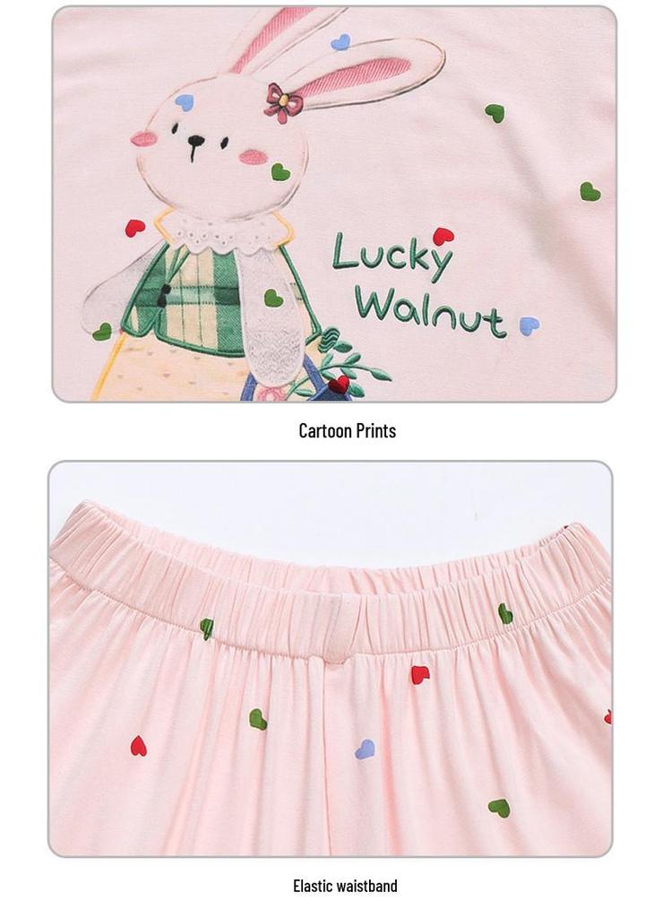 Girls' Long Sleeve Modal Pajama Set – Cartoon Design for Spring/Summer Home Wear