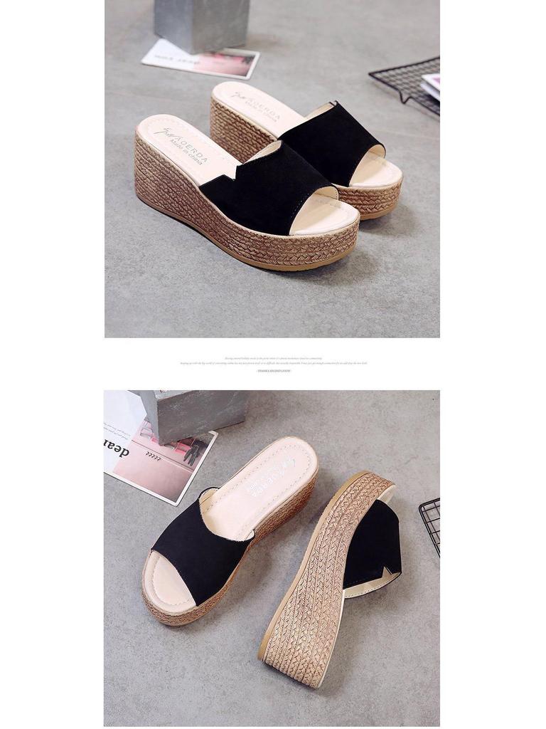 Women's 2019 Korean-Style Summer Platform Wedge Sandals - Thick Sole One-Strap Slippers