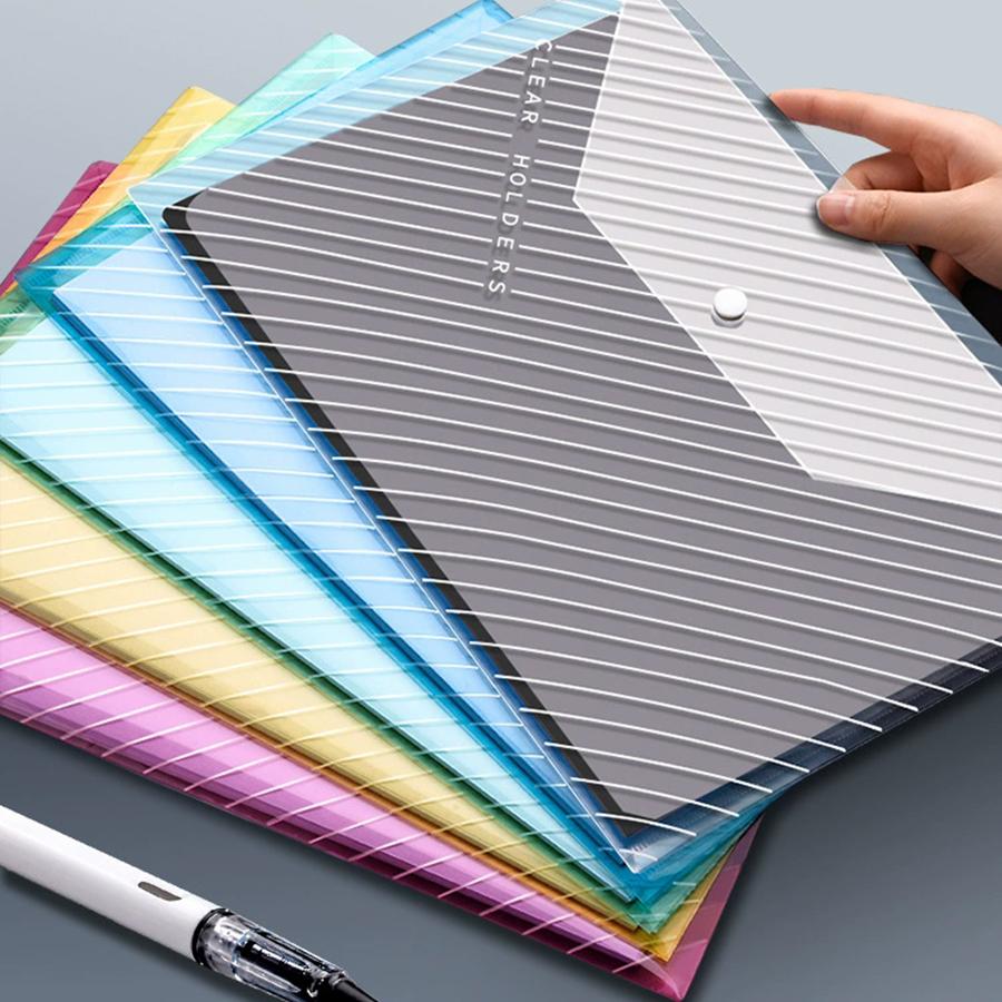 10 stk A4 Gjennomsiktig Dokumentoppbevaringspose med Trykknappstil Daglig Kontor Filsortering Organiseringsmappe Stor Kapasitet Filposer