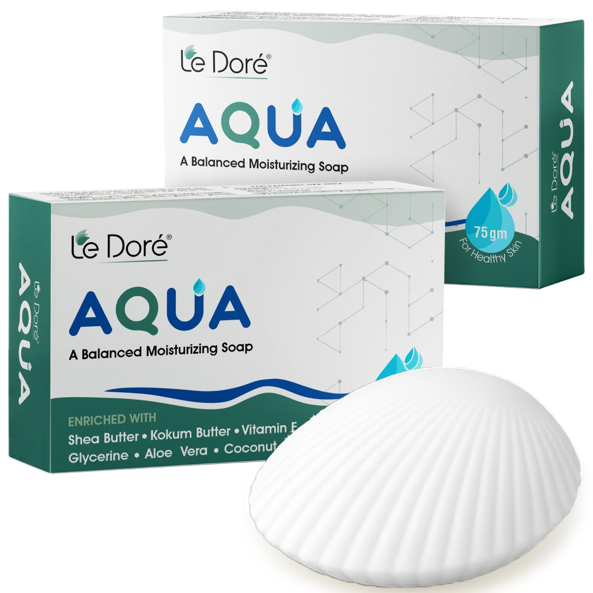 Le Dore Aqua Balanced Moisturizing Soap | With Shea & Kokum Butter, Aloe Vera, Vitamin E & Coconut Oil | Hydrates & Nourishes Skin | Gentle Cleansi