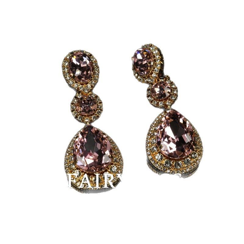 French Heavy Industry Copper-plated Real Gold Long Water Drop Dense Inlaid with Diamond Glass Atmospheric Luxury Earrings