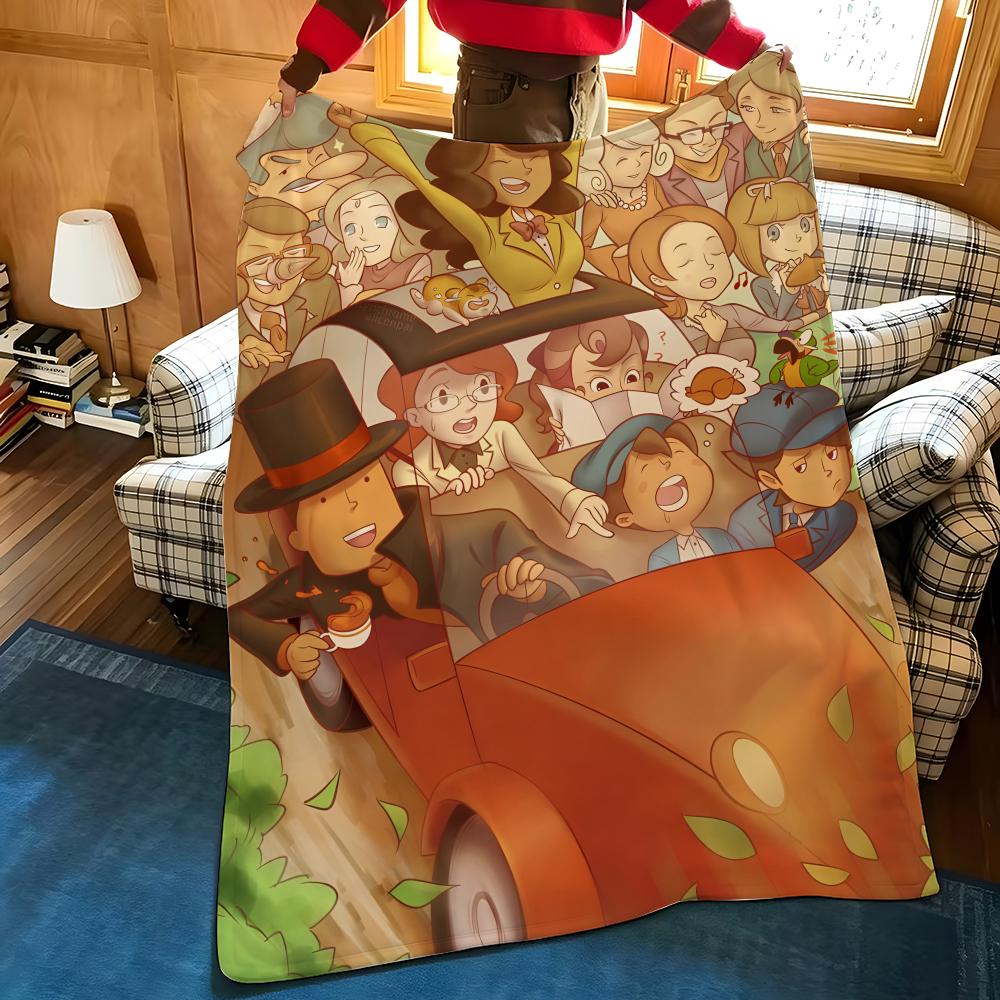 Game P-Professor L-Layton Throw Flannel Cozy Print Blanket, Portable, Durable Machine Washable Cute Cool