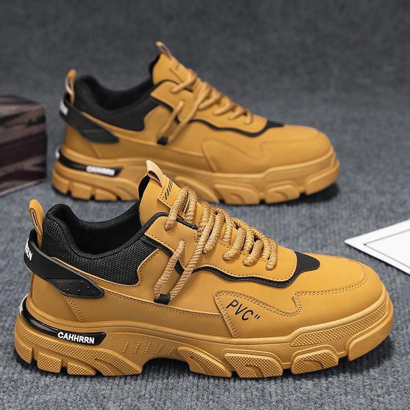 Autumn and Winter Leather Martin Shoes Men's Outdoor Tooling Men's Shoes 2024 New Casual Low-top Trendy Shoes Men's Height Increase