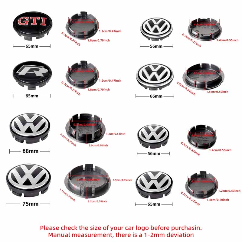 Pro VOLKSWAGEN VW Stylové středové krytky kol s nálepkami znaků - Pasuje na VW R/GTI, Golf 4, Polo, Beetle a další - Prémiové autodoplňky