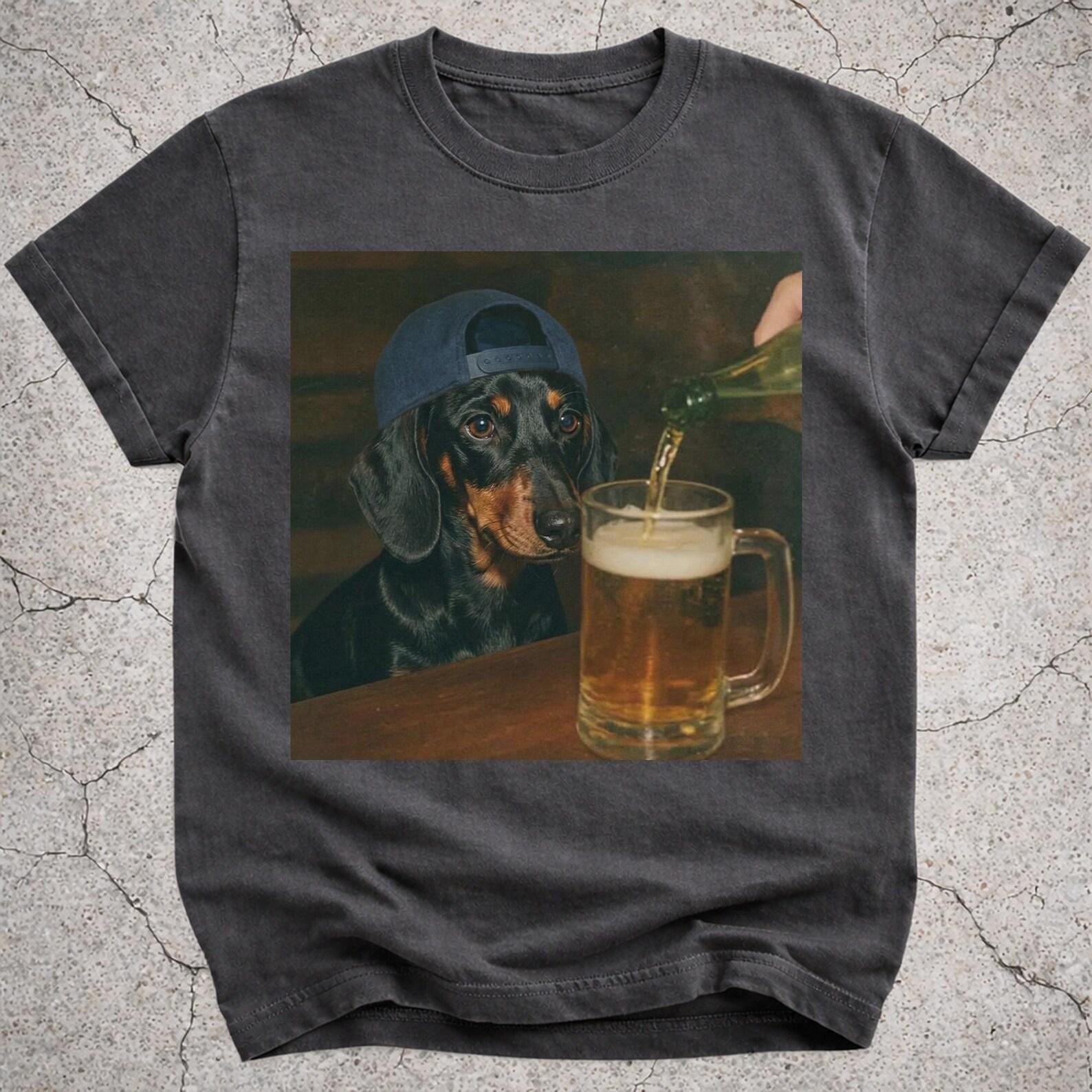 Black Tan Dachshund Drinking Beer Shirt, Funny Dachshund Dog Meme T-Shirt, Beer Lover Gift, Dachshund Owner Vintage Tee, Silly Novelty Shirt 2XL