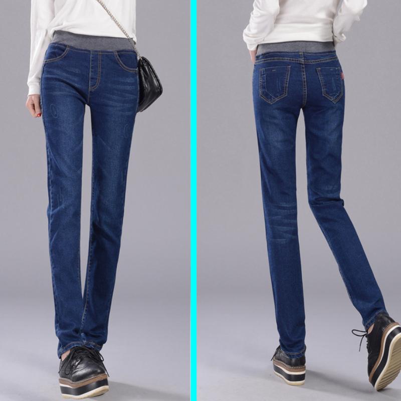 Jarní a podzimní džíny s vysokým pasem, dámské skinny kalhoty a nadměrné džínové kalhoty s volným pasem pro baculaté dívky