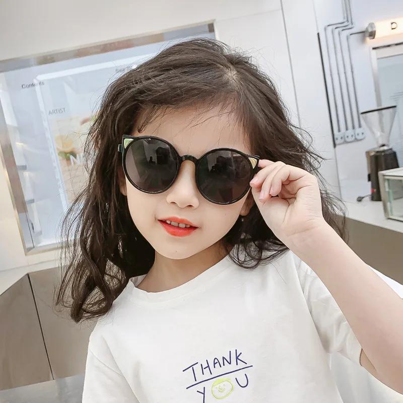 Fashion Fashionable Trendy Cat Ear Sunglasses for Kids Children Round Frame UV Protection Sun Glasses Boys Girls Summer Outdoor Eyewear