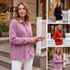 Lapel Shirt Coat Women Plush Cardigan Sweater, Long Sleeve Button Down Knit Jacket, Warm Casual Open Front Outerwear for Autumn Winter