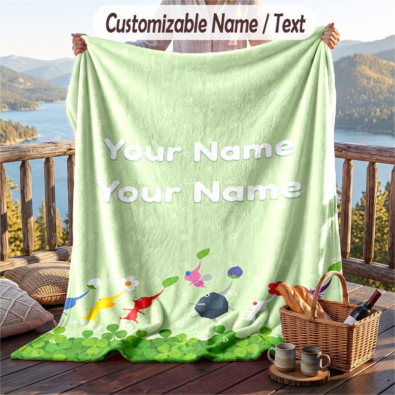 Custom Text Flannel Throw Blanket, Lightweight Cozy Bed Sofa BlanketPikmin