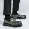 Large size 46 thick sole heightening big head leather shoes men's patent leather glossy casual thick heel loafers hairstylist trendy shoes