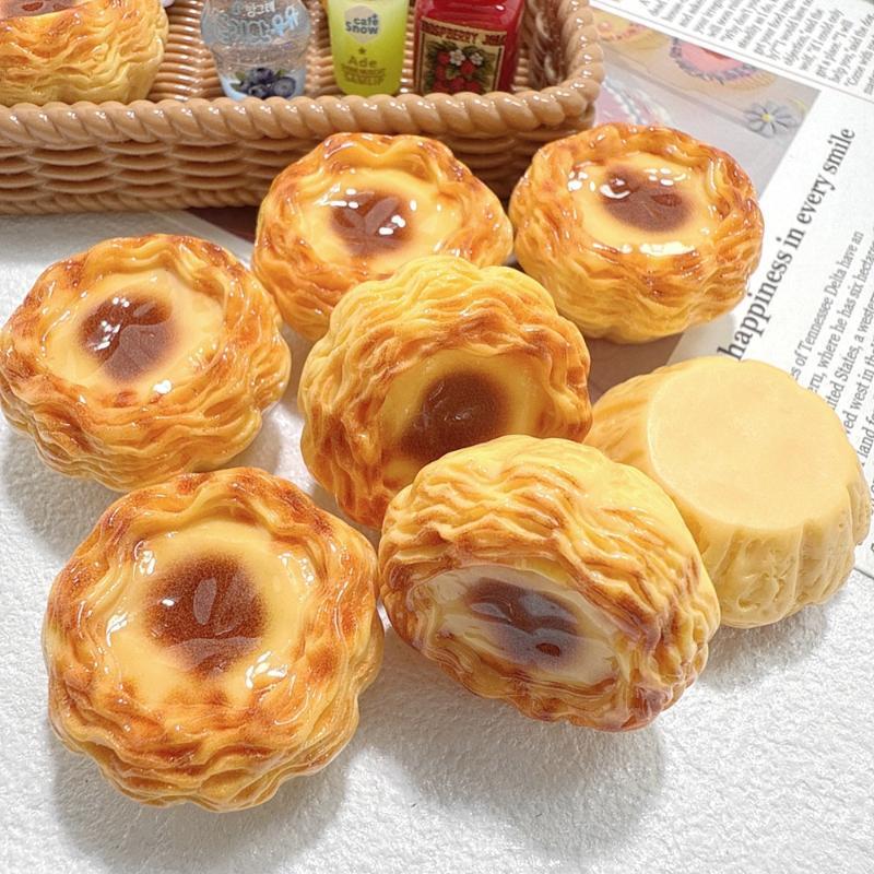 5Pcs Miniature Food 3D Egg Tart Resin Decor Charms Diy Jewelry Making Supplies Dollhouse Keychain Decor