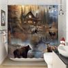 Rustikaler Waldtiere Duschvorhang Bär Elch Hirsch Ruhige Herbstszene Polyester mit 12 Haken Hütten-Thema Badezimmerdekoration