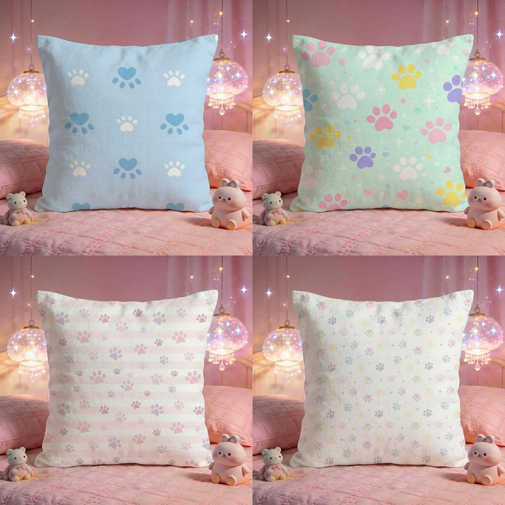 Pastel Puppy Paw Print Cushion Cover Premium Comfort Reversible Pillow Cove Two In One Design for Any Room Car Interior