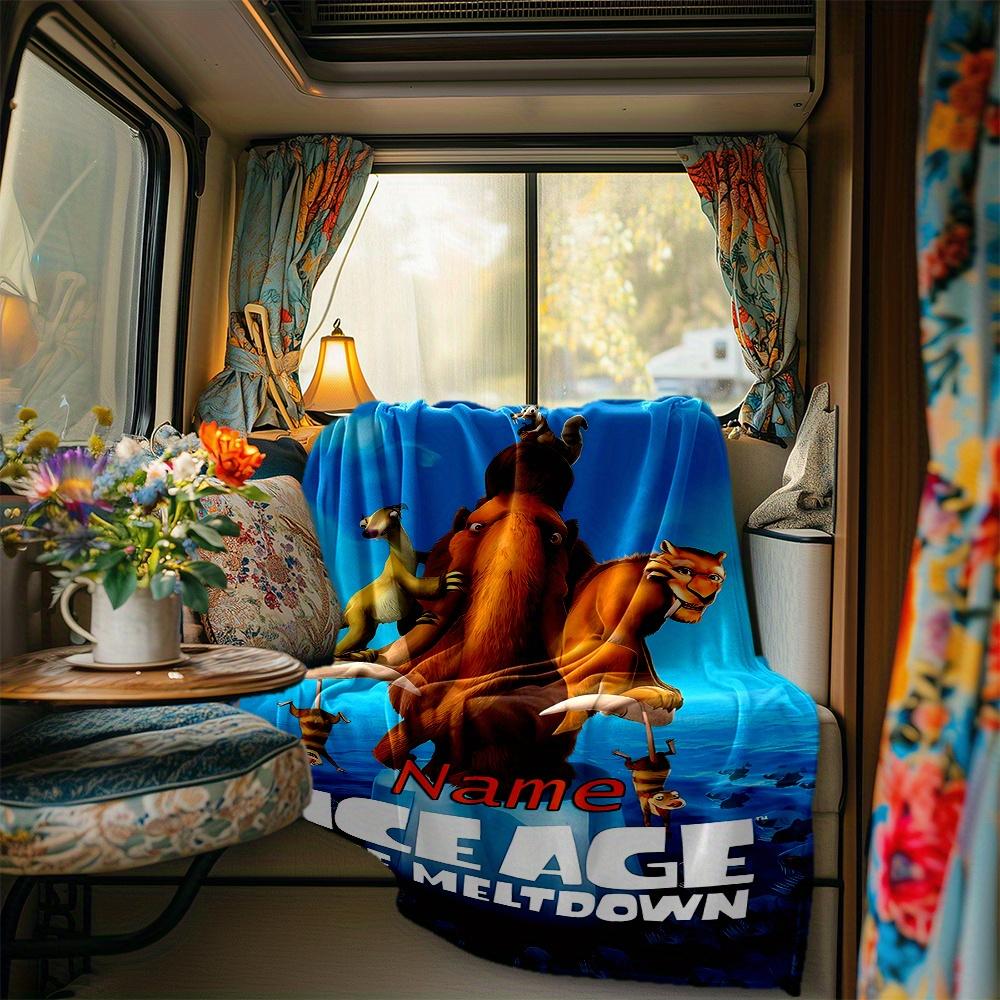 Ice Age Characters And Meltdown Scene Blanket Personalized Name Soft Comfortable Stylish Blanket Car Blanket Perfect For Travel Camping Outdoor Home