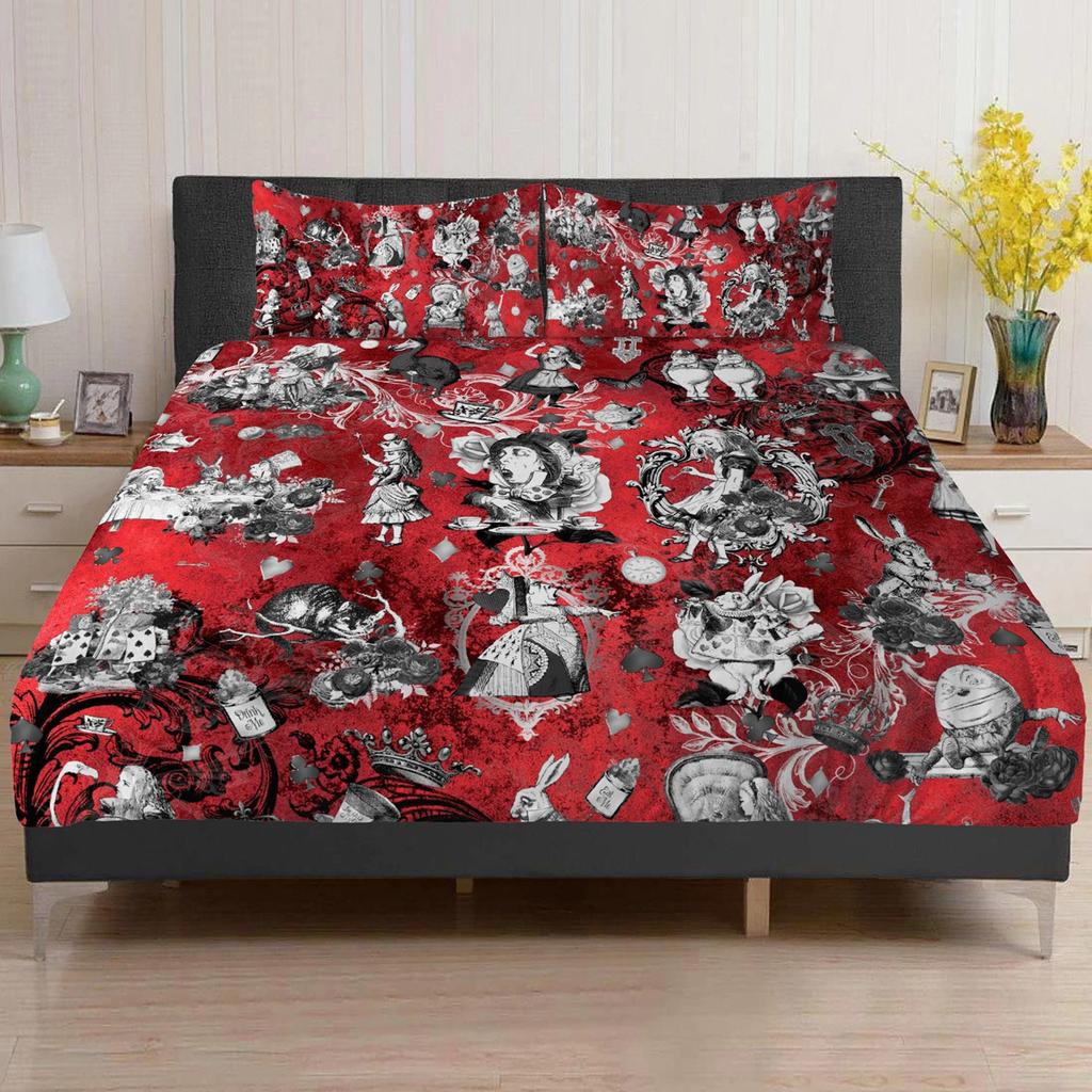 Alice In Wonderland Cheshire Cat Bedding Set Kawaii Pink Purple Duvet Cover With Pillowcases Anime Quilt Cover Bedroom Decor