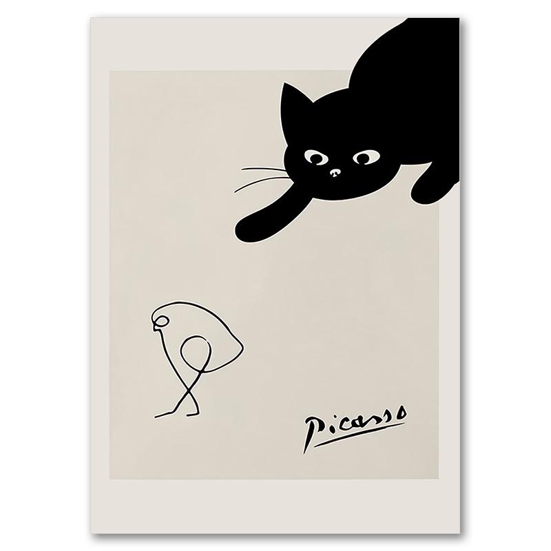 Black Cat Line Vintage Canvas Painting Pablo Picasso Exhibition Posters and Prints Modern Gallery Wall Art Pictures Home Decor 21X30CMNo Framed