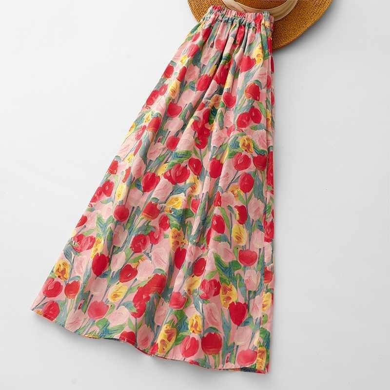 2025 Vintage Resort Tulip Printed Peplum Skinny Oil Color Halter Skirt