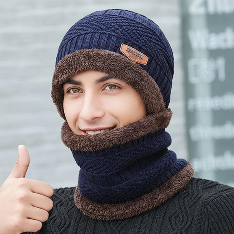 Winter Warm Knitted Hats Scarf Set Warm Beanies Wool Knit Caps Men Women Outdoor Cycling Ski Cold Protection Neck Mask Hat