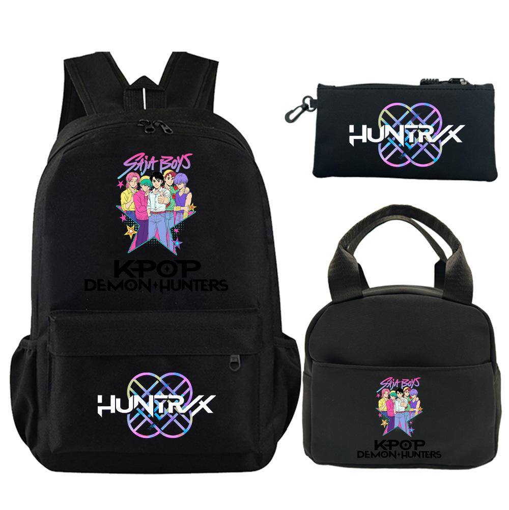 3Pcs/set Anime Demon Hunters Printed Backpack with Shoulder Bag Pencil Case for Student Boy Girl Schoolbag Large Capacity Waterproof Bookbag