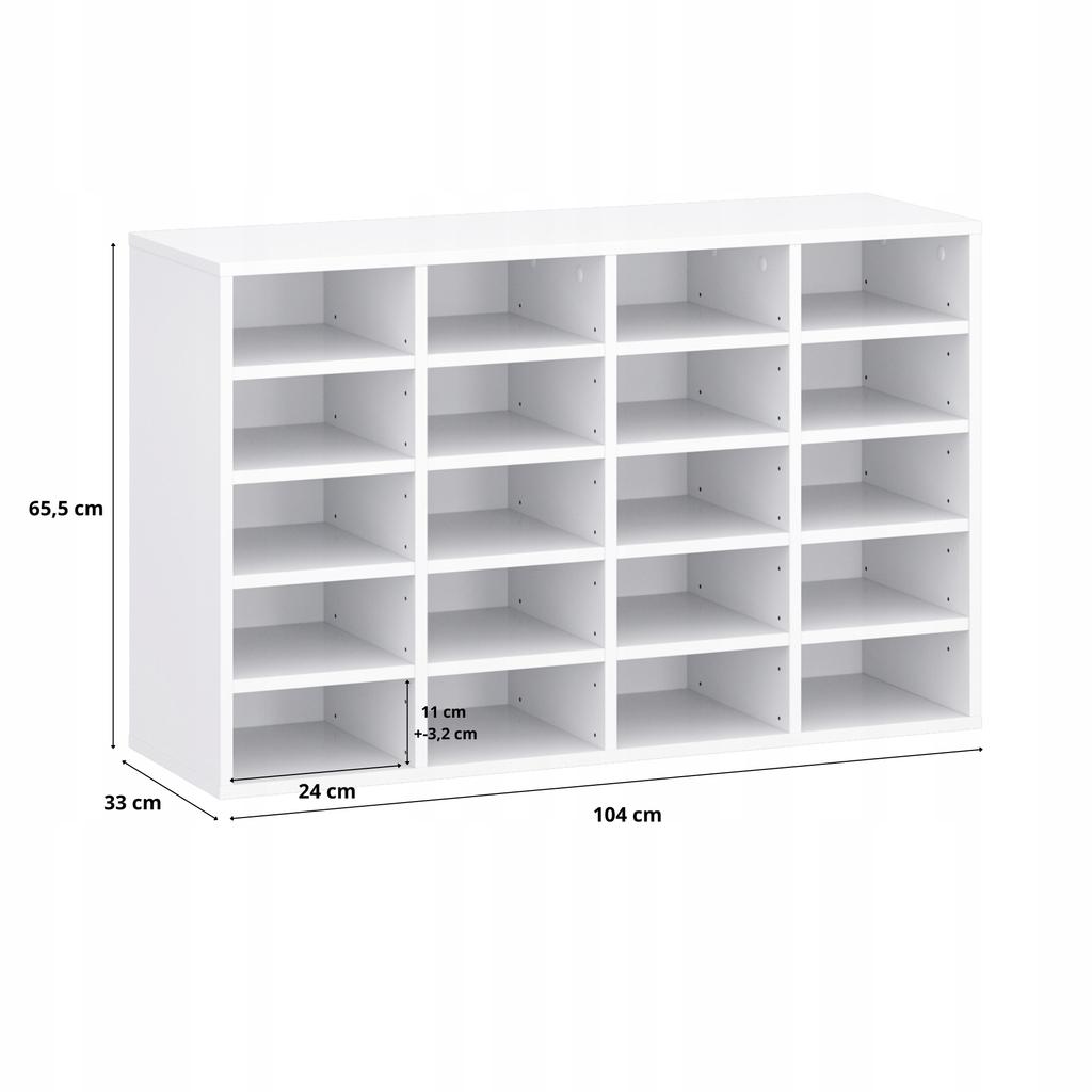 Shoe Cabinet for 20 Pairs, White, 104x65x33
