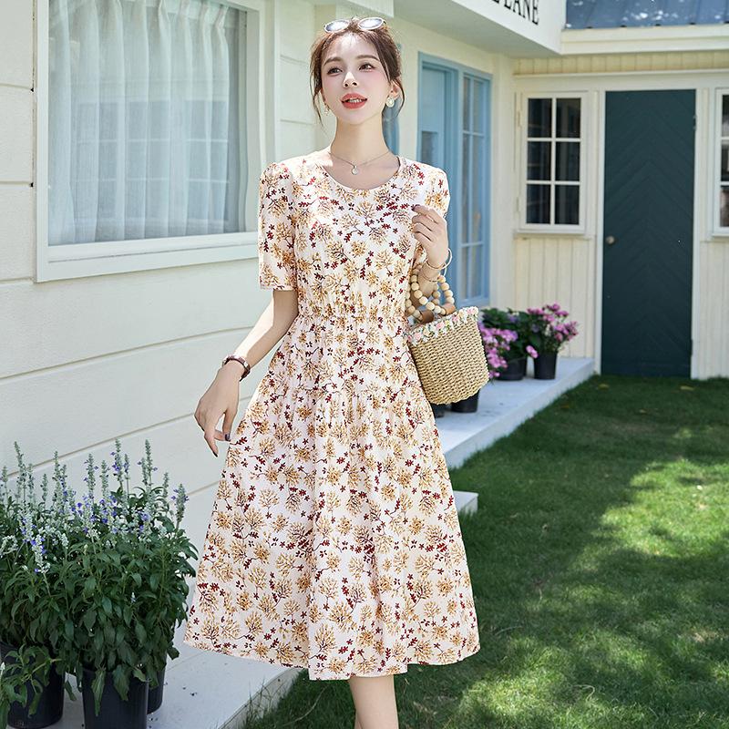 

Платье из чистого хлопка с цветочным принтом, женское летнее, новый дизайн, маленькое, с темпераментом, красивая юбка 2XL
