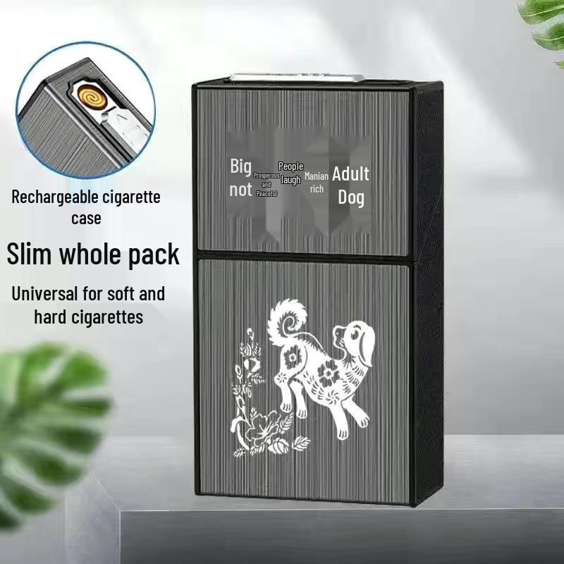 Slim 20-Piece Cigarette Case with Rechargeable Lighter - Moisture-Proof, Pressure-Resistant Flip-Top Design.
