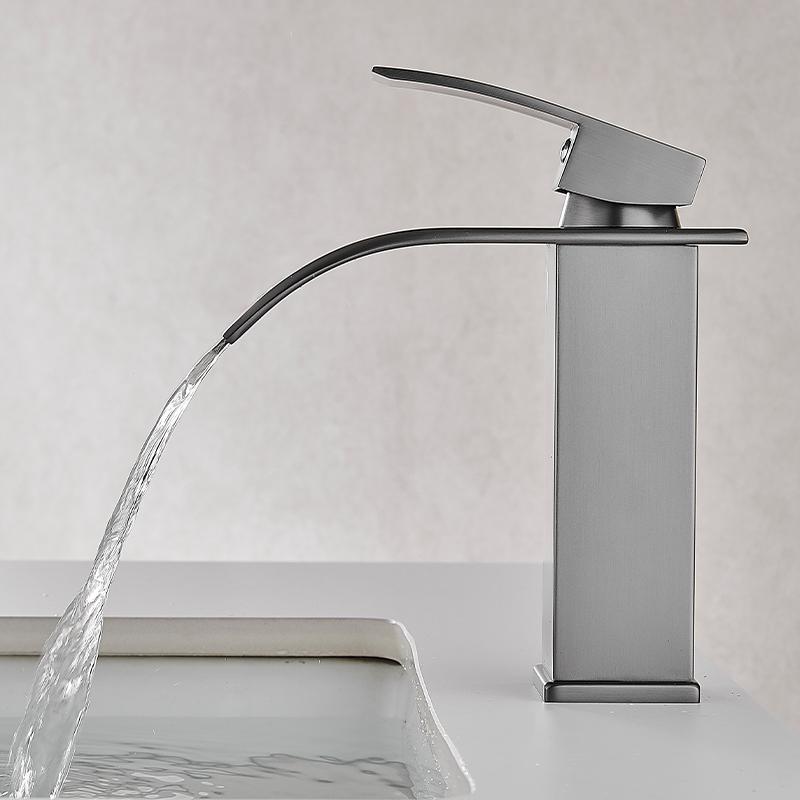 Waterfall Faucet Modern Luxury Wash Basin Sink Waterfall Mixer Stainless Steel Dressing Basin Faucet Brushed Gun Grey