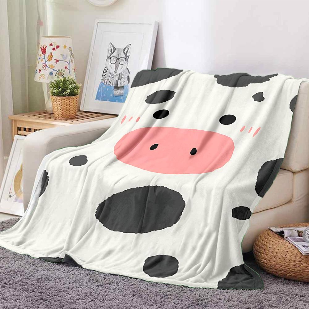 1pc Cow Spots Blanket, Lightweight Flannel Throw Blanket For Sofa, Bed, Travel, Camping, Living Room, Office103