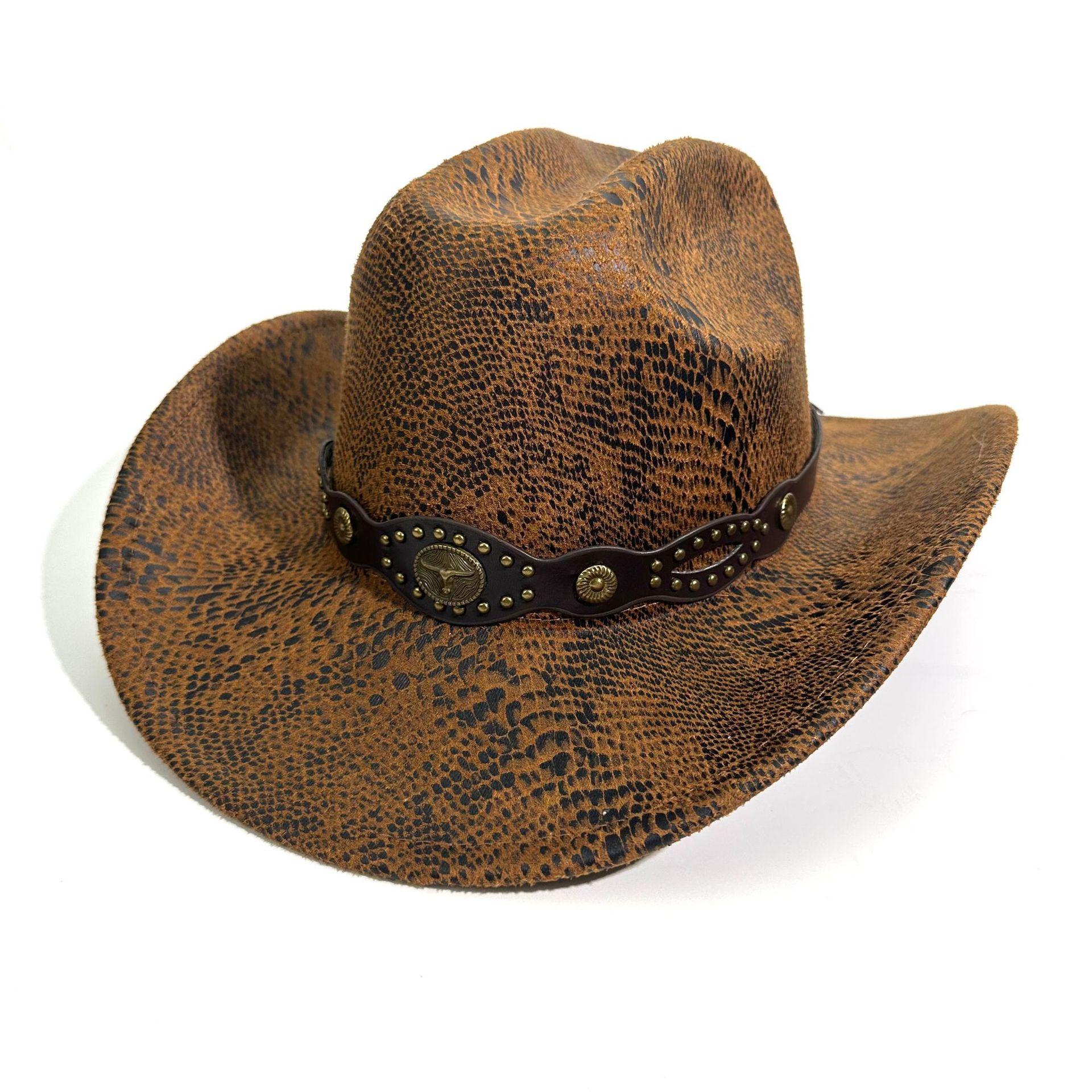 Шляпа Этнический Стиль Голова Быка Этикетка Западная Ковбойская Шляпа Ветер Большая Бровь Ретро Верховая Езда Джазовая Шляпа M（56-58cm）