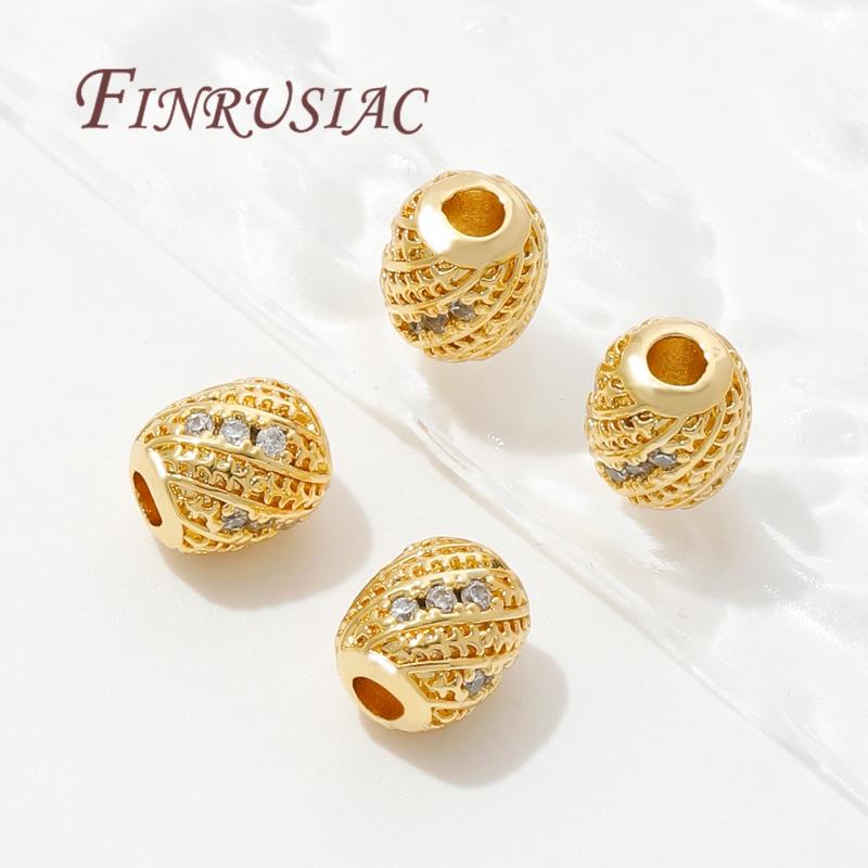 2-8Pcs/Lot 18K Gold Plated Oval Beads Brass with Zircon Spacer Bead For Jewelry,Separators For Bead,DIY Bracelets Accessories