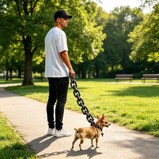 Birthday Gift for Dog Owners Big Chain Leash, Oversized Faux Metal Plastic Lightweight Novelty Pet Photo Props Walking Lead with Handle Puppies Cats,