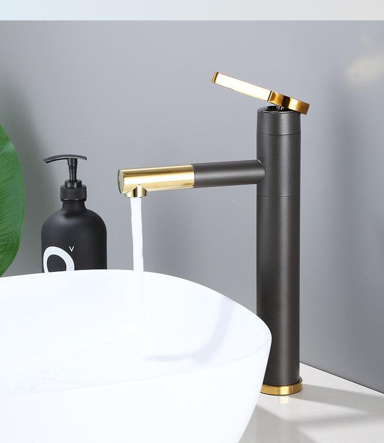 Bathroom Basin Faucets Black Sink Faucets Hot Cold Water Mixer Crane White Deck Mounted 360° Rotating Universal Water Taps Gray