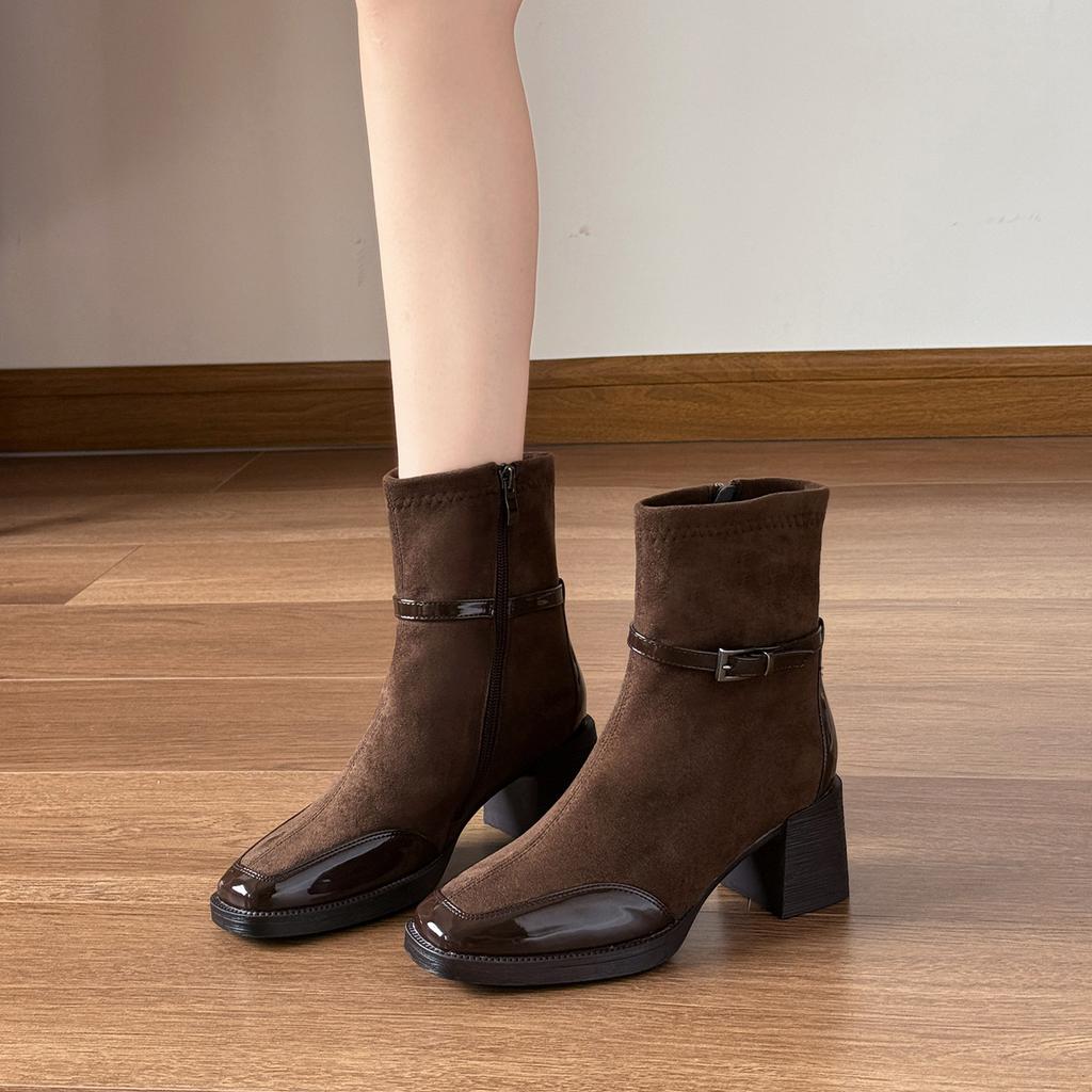 Customized Women's Boots~ High Heel Short Boots Women's 2025 New Side Zipper Coarse Heel Women's Boots Square Head Medium Tube Fashion Boots