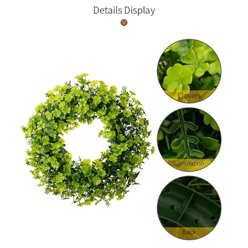 Green Wreath Artificial Four Leaf Clovers Garlands Green Hanging Tinsel Garlands Ornament for Patricks Day Decoration