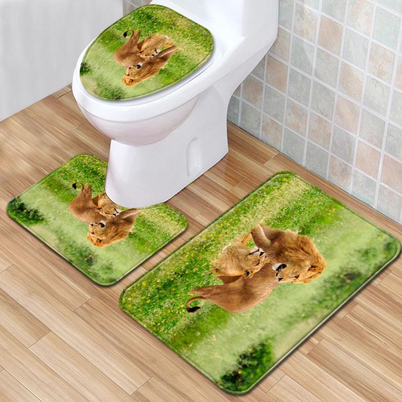 Animal Toilet Floor Mat Three-Piece Bathroom 3-Piece Carpet Doormat