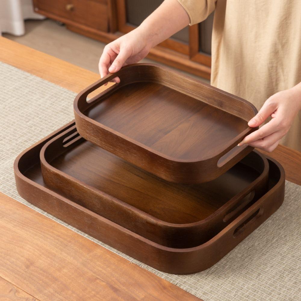 Polished Tea Serving Plate Hollowed-out Handle Afternoon Tea Tray Walnut Tea Tray  Coffee Shop