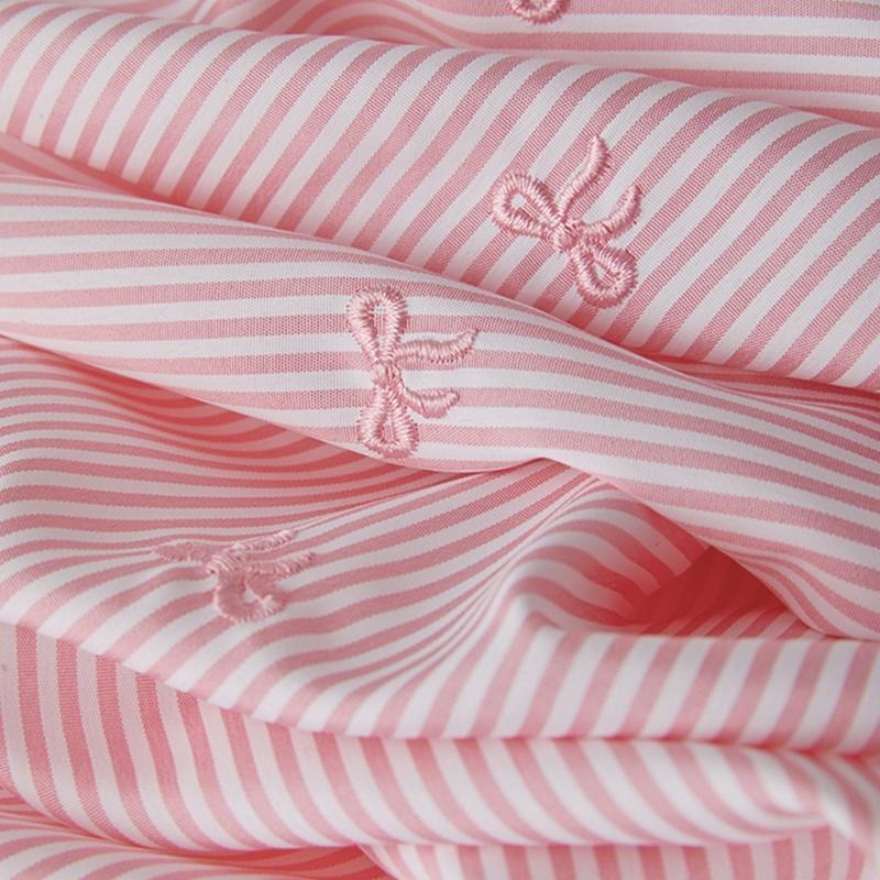 Polyester Bows Embroidery Stripe Fabric For Dress Shirt Crafting Lightweight Textile Fabric