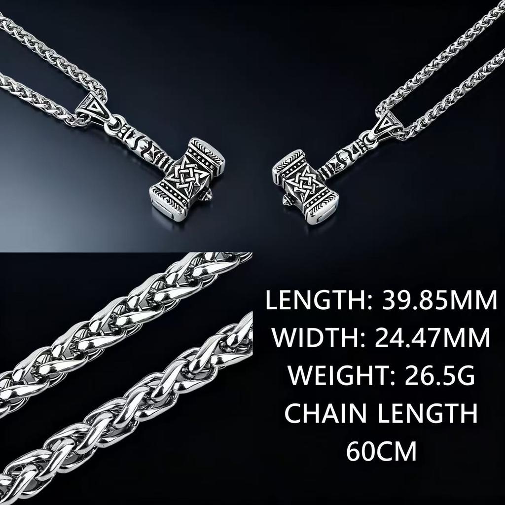 316L Stainless Steel Mjolnir Thor Hammer Pendant Necklace Viking Jewelry Gift For Men Norse Mythology Odin Rune
