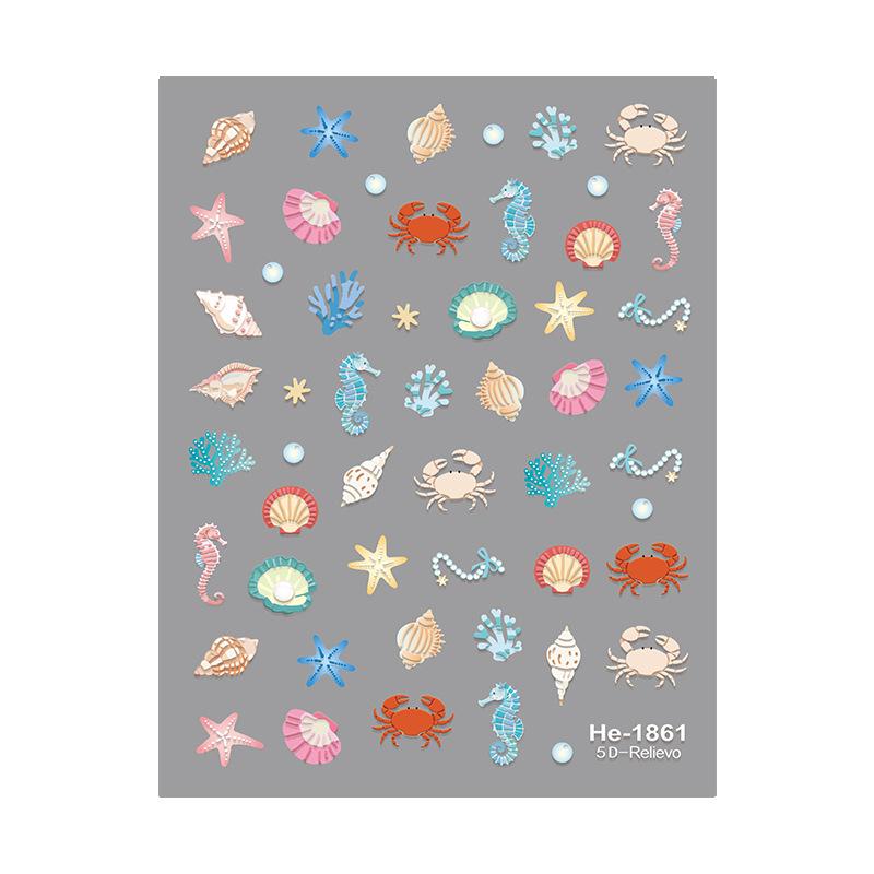 Redanco 5D Embossed Cartoon Nail Art Stickers: Jellyfish, Dolphin, Small Fish 3D Design (He1863)