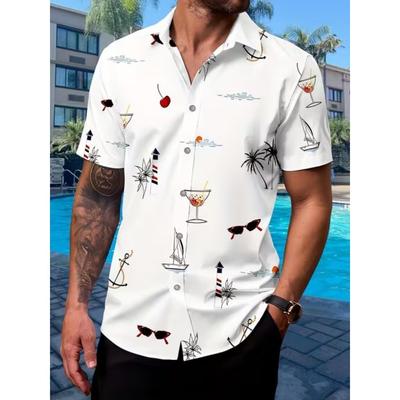 Herren Hemd mit Kokospalmenmuster 3D-Druck Hemd mit Knöpfen Freizeithemd Sommerhemd Kurzarm Tägliche Urlaubsbekleidung
