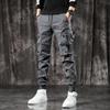 Plus Size Spring And Autumn Trendy Men's Solid Color Overalls Slim Trousers American Multi-pocket Black Pants