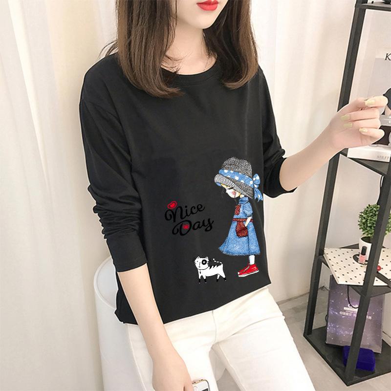 Autumn Korean Cartoon Bottoming Tops - Women's Long-Sleeved T-Shirts In Solid Colors