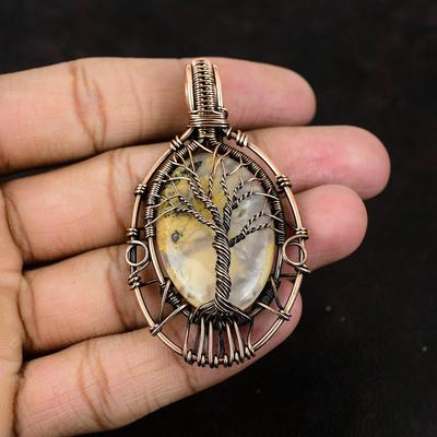 Ciondolo Albero della Vita Agata Piumata Pietra Preziosa Ciondolo Avvolto in Filo di Rame Ciondolo Fatto a Mano Regalo per la Mamma Gioielli in Agata Piumata Ciondolo di Design
