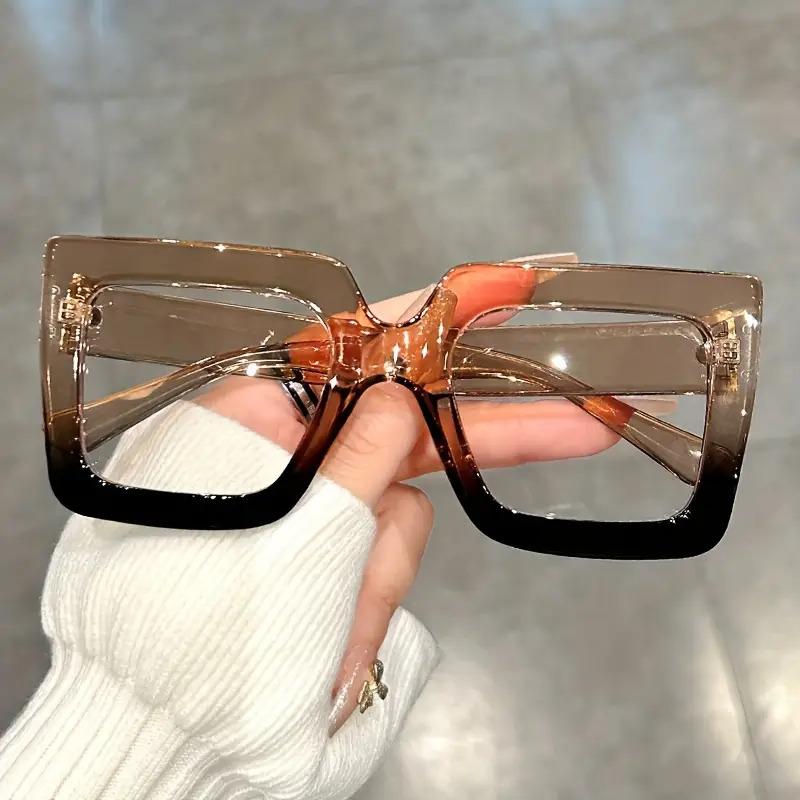Large Square Frame Clear Lens Glasses Color Block Fashion Decorative Glasses Computer Spectacles For Women Men