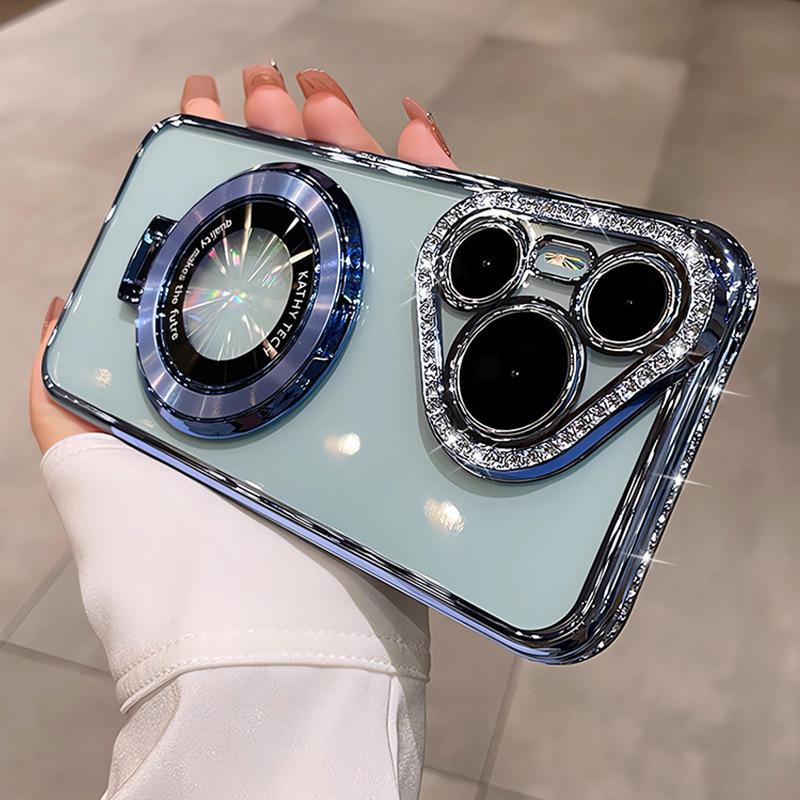 Applicable to Huawei P80pro rhinestone frame CD pattern magnetic suction bracket mobile phone case Mate80 glitter all-inclusive anti-drop cover