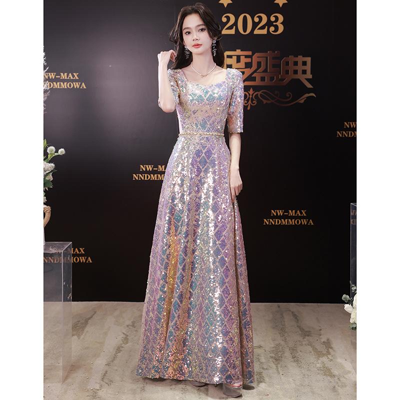 Style Atmospheric Banquet Evening Dress Dress Women's 1011 New Temperament Celebrity Sequins Light Luxury Niche Host Sense