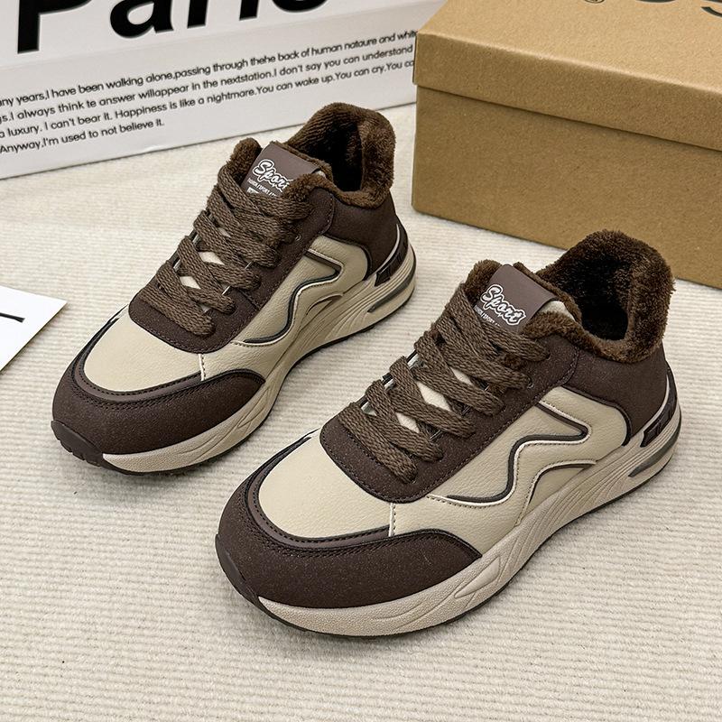 

Кожаные кроссовки на платформе для женщин, зимние бархатные повседневные кроссовки для бега в стиле ретро, универсальные, легкие спортивные кеды 40 бежевый