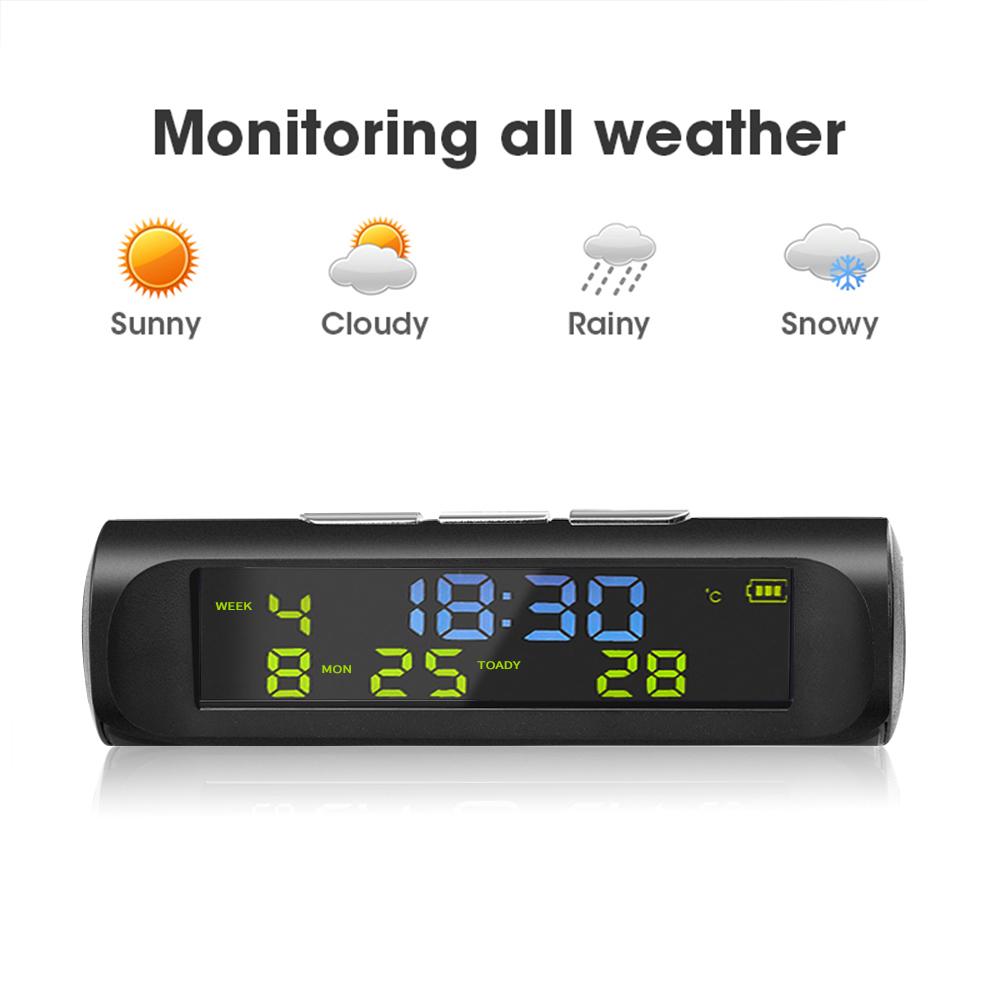 TPMS Look Solar Car Digital Clock with LCD Time Date In-Car Temperature Display for Outdoor Personal Car Part Decoration